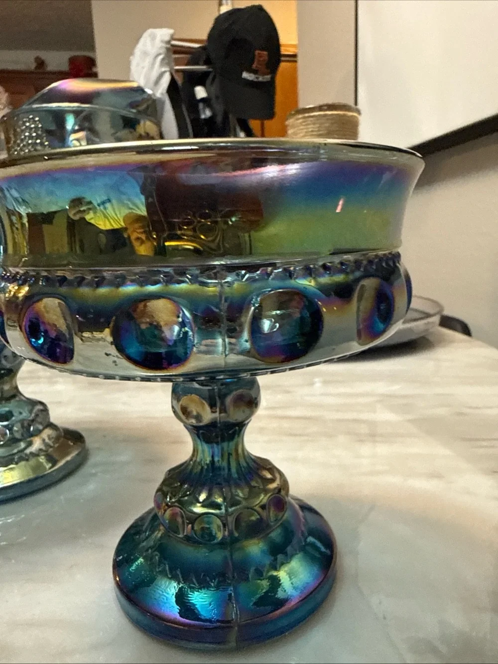 Depression glass blue wide cup/ pedestal stand wide bowl